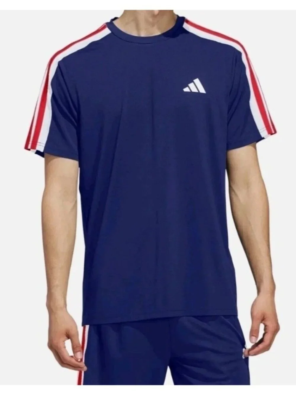 NWT Adidas Men's XXL Blue T-Shirt With Red & White Stripes  Polyester